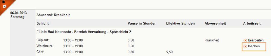 Nachbereitung: Arbeitszeit löschen