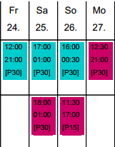 Farbcodierung -Dienstplan-Ausdruck