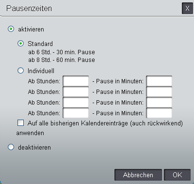 Pausezeiten eintragen